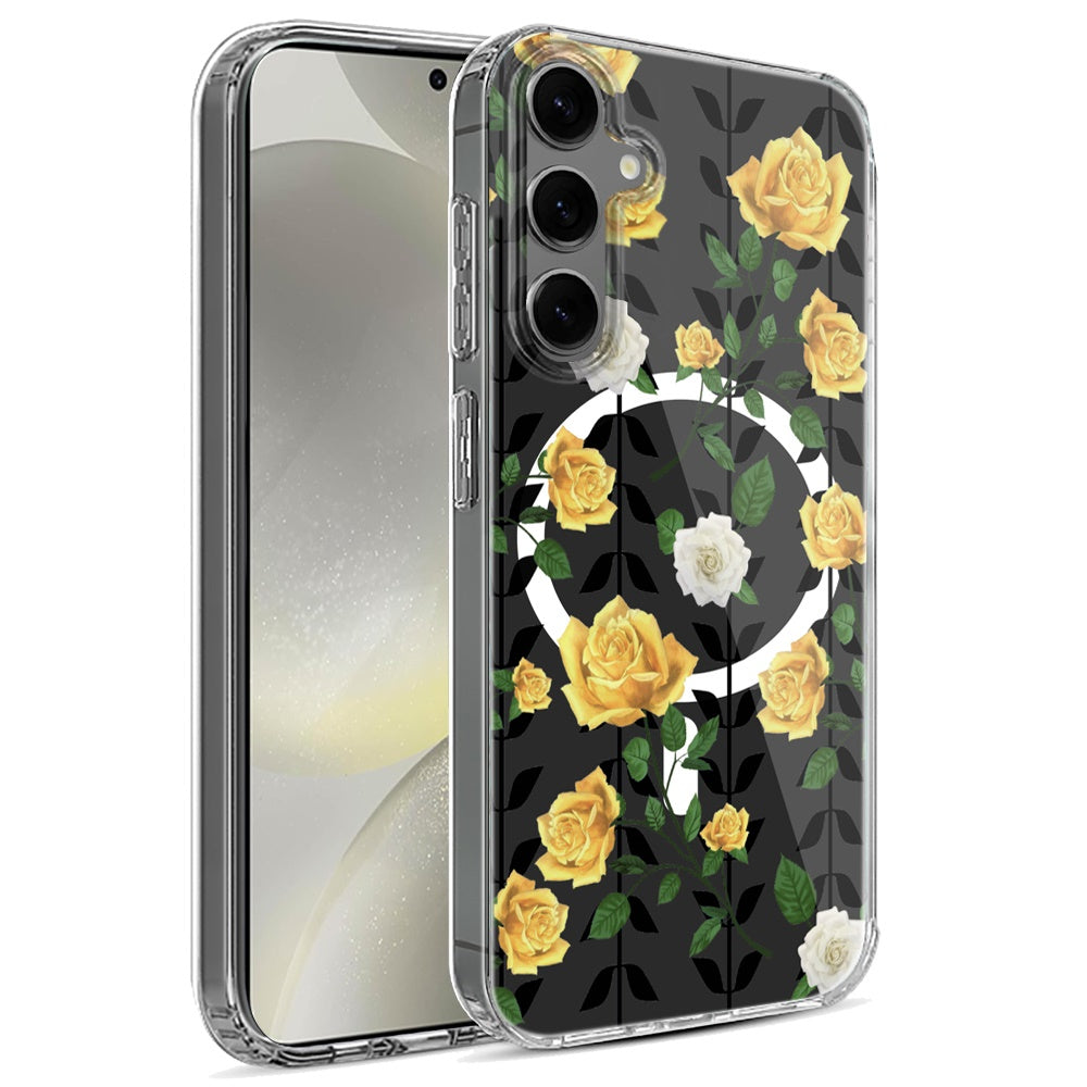 For Samsung Galaxy S25 Ultra Hybrid Flower Design Stylish Fashion Case, MagSafe Compatible, Thick Shockproof Hard PC Case Cover