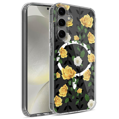 For Samsung Galaxy S25 Ultra Hybrid Flower Design Stylish Fashion Case, MagSafe Compatible, Thick Shockproof Hard PC Case Cover