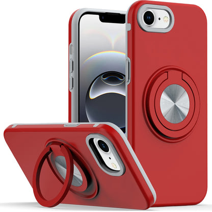 For Apple iPhone 17E /16E Metal Matte Hybrid with Invisible Rotational Ring Stand, Car Mount Friendly, Military Grade Slim Fit Sturdy Case Cover Red