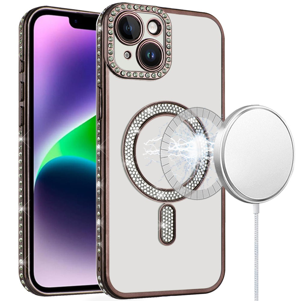 For Apple iPhone 13 Pro Max Bling Case with Diamond Magnetic Circle, Transparent Slim Shockproof Hybrid Slim Fit Case Cover