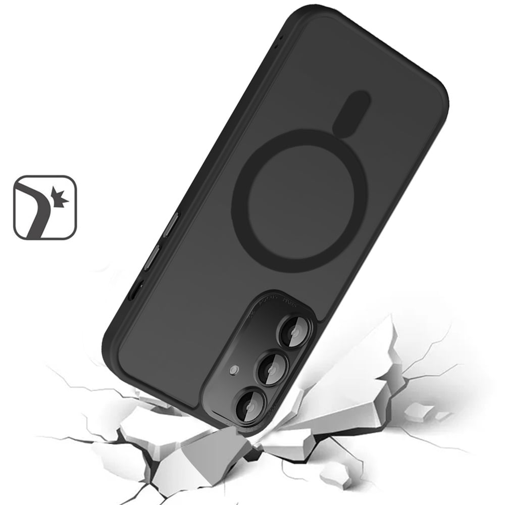 Phone Case for Samsung Galaxy S23+ Plus Shockproof Magnetic Hybrid Metal Frame Tempered Camera Glass Lens Protector Military Drop Protection Armor Cover Black