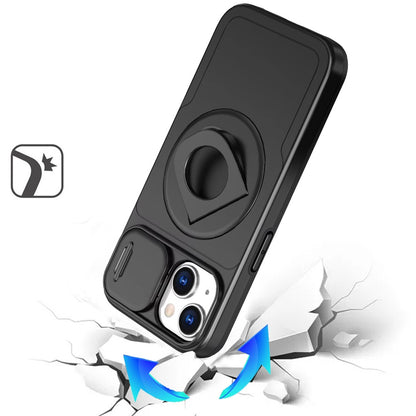 For Samsung Galaxy S21 FE /Fan Edition Full Coverage with Camera Window, Magnetic Circle, Rotatable Ring Stand, MagSafe Compatible, Shockproof Hybrid Protectiv Case Cover Black