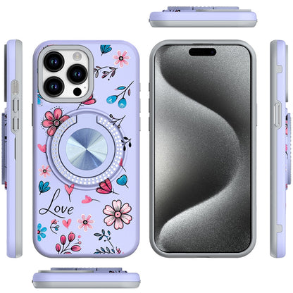 For Apple iPhone 14 /13 Pattern Design Hybrid with Invisible Ring Stand & Magnetic Back, Shockproof Protective Grip Case Cover