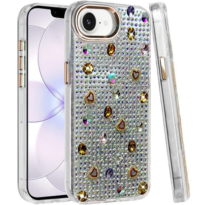 Phone Case for Apple iPhone 17E /16E /SE4 Chrome Fashion Hybrid Bling Diamond Heart Rhinestone Decorative Stones Sparkling Embellished Design Cover