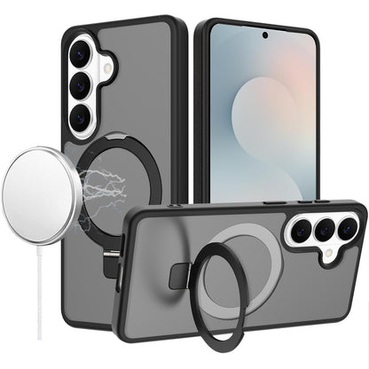 Phone Case for Samsung Galaxy S25 FE / S25 Fan Edition Magnetic Ring Stand Full Rotation Matte Shockproof Grip Anti Slip Durable Camera Protection Hybrid Cover Black