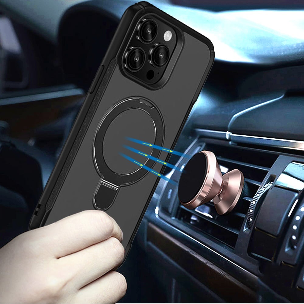 Phone Case for Apple iPhone 14 Pro Max Magnetic Ring Stand Matte Finish Shockproof Grip Slim Armor Heavy Duty TPU Protective Hybrid Cover Black
