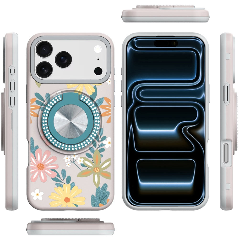 For Apple iPhone 17 AIR Pattern Design Hybrid with Invisible Ring Stand & Magnetic Back, Shockproof Protective Grip Case Cover