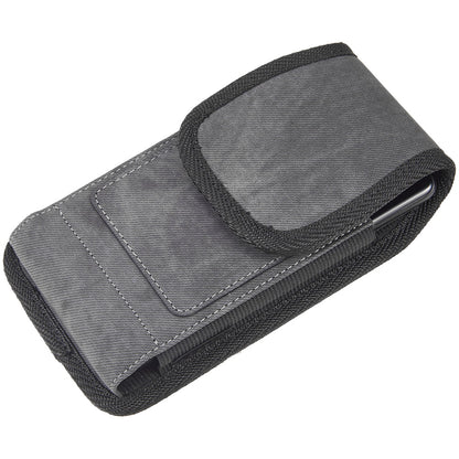 For Apple iPhone 16 Pro (6.3") Universal Vertical Fabric Case Holster with 2 Card Slots, Pen Holder, Belt Clip Loop & Hook Carrying Phone Pouch [Black]