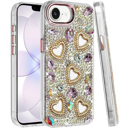 Phone Case for Samsung Galaxy A27 Luxury Crystal Heart Rhinestone Diamond Bling Shockproof Hybrid Glitter Protective Stylish Durable Grip Cover