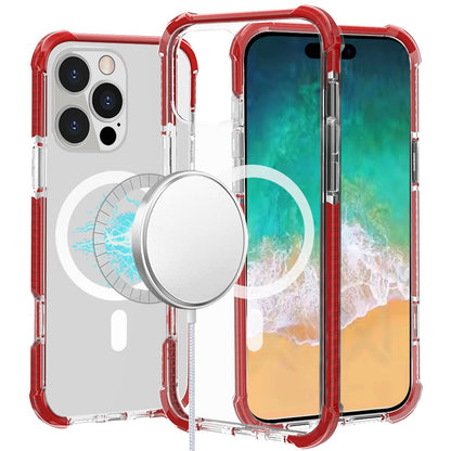 For Apple iPhone 16 Pro Magnetic Acrylic Case Transparent Back, Rugged Colorful Frame, Shockproof Hybrid, MagSafe Compatible Case Cover Red