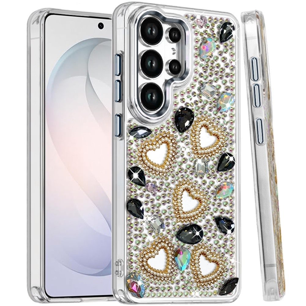 Phone Case for Samsung Galaxy S26 Ultra Luxury Crystal Heart Rhinestone Diamond Bling Shockproof Hybrid Glitter Protective Stylish Durable Grip Cover