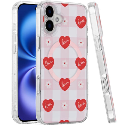 For Apple iPhone 17 Pro Stylish Pattern Fashion IMD Printed Design TPU Double Layer Slim Shockproof with Magnetic Back Case Cover Love Hearts