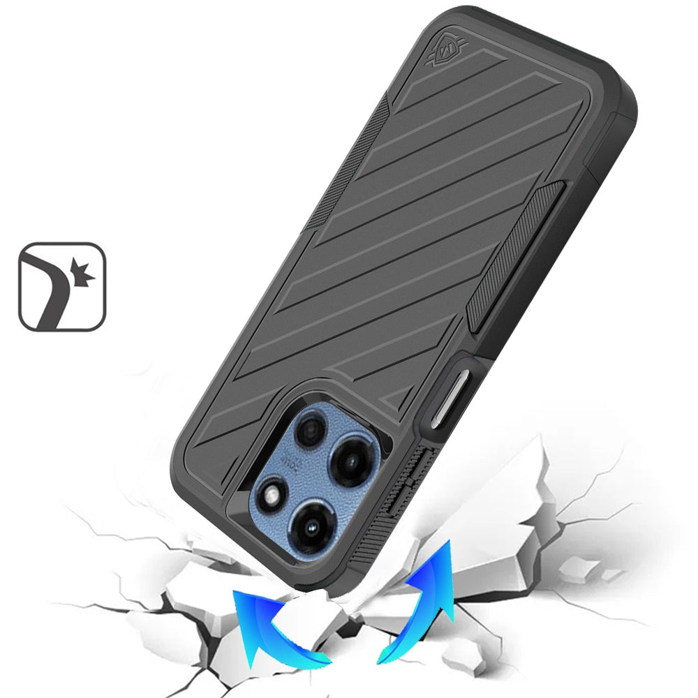 For Motorola Moto G Stylus 5G 2025 Premium Tough Hybrid Case with Belt Clip Holster, Shockproof Rugged Design, Textured 2in1 Non-Slip Case Cover Black