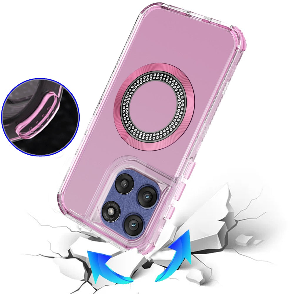 Phone Case for Motorola Moto G Play 5G 2026 Luxury Bling Rhinestone Glitter Magnetic Circle Frosted Hybrid Dual Layer TPU Tough Construction, Sparkling Finish Cover