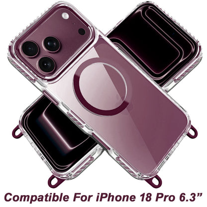 Phone Case for Apple iPhone 18 Pro Max/ 17 Pro Max Transparent Magnetic Lanyard Shockproof Hybrid Clear Grip Durable Camera Protection TPU Anti-Slip Design Cover Purple
