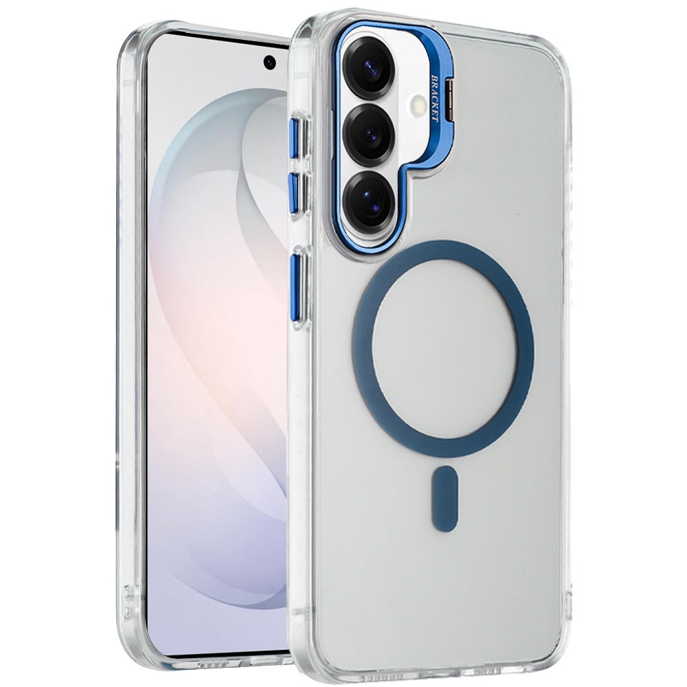 Phone Case for Samsung Galaxy S26 FE /S26 Fan Edition Clear Metallic Camera Stand Magnetic Hybrid TPU Shockproof Grip Camera Protection Kickstand Durable Armor Cover