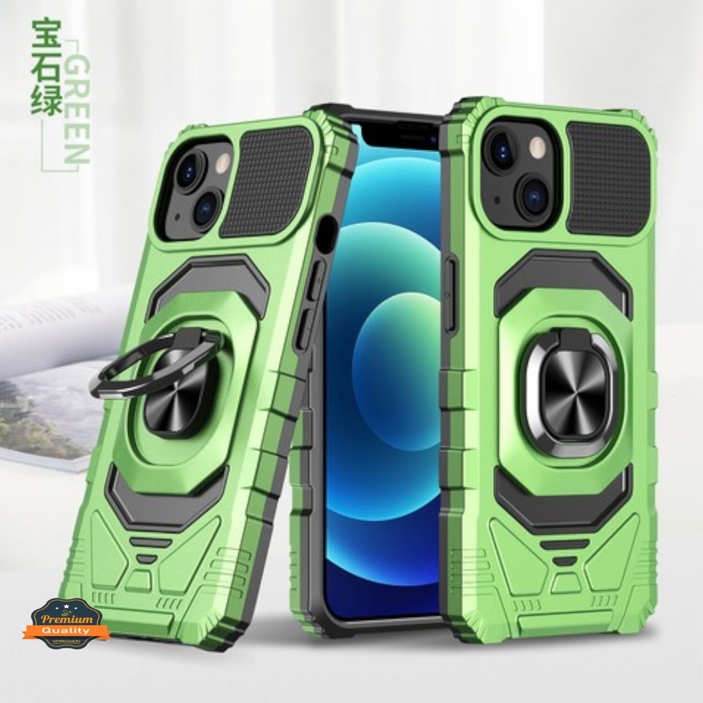 For Apple iPhone 15 Pro Max (6.7") Hybrid Magnetic Car Mount Ring Kickstand Stand Holder Protective [Military Grade]  Phone Case Cover