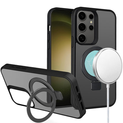 Phone Case for Samsung Galaxy S23 Ultra Magnetic Circle Kickstand with MagSafe Compatibility, Matte Skin, Rugged Bumper, and Ring Holder Cover Black