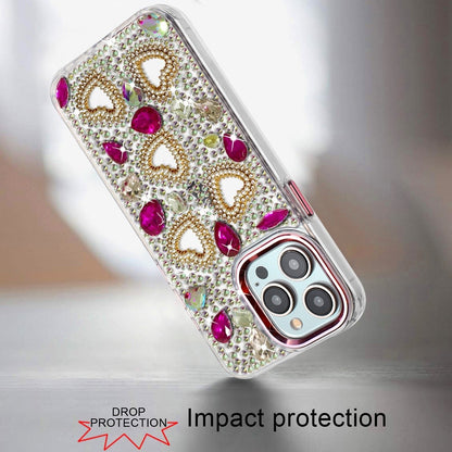 Phone Case for iPhone 15 Pro (6.1") Luxury Crystal Heart Rhinestone Diamond Bling Shockproof Hybrid Glitter Protective Stylish Durable Grip Cover