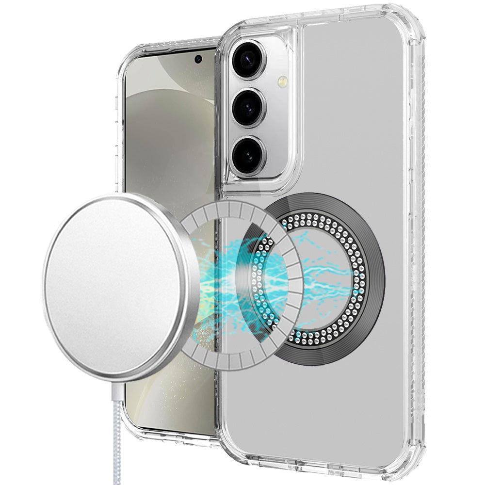Phone Case for Samsung Galaxy S26 Magnetic Circle Bling Chrome Hybrid Shockproof Protective Grip 3in1 Durable Stylish Crystal Frame Cover
