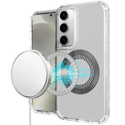 Phone Case for Samsung Galaxy S26 Magnetic Circle Bling Chrome Hybrid Shockproof Protective Grip 3in1 Durable Stylish Crystal Frame Cover
