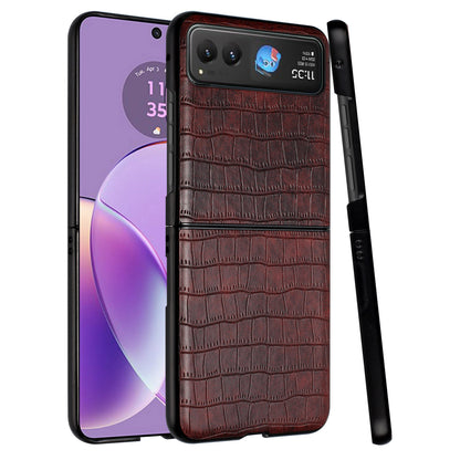 For Motorola Razr+ PLUS (2025 /2024) PU Vegan Leather Case, Premium Snap-On Hard Shell Cover, Slim Fit Protective Matte Finish Case Cover Brown