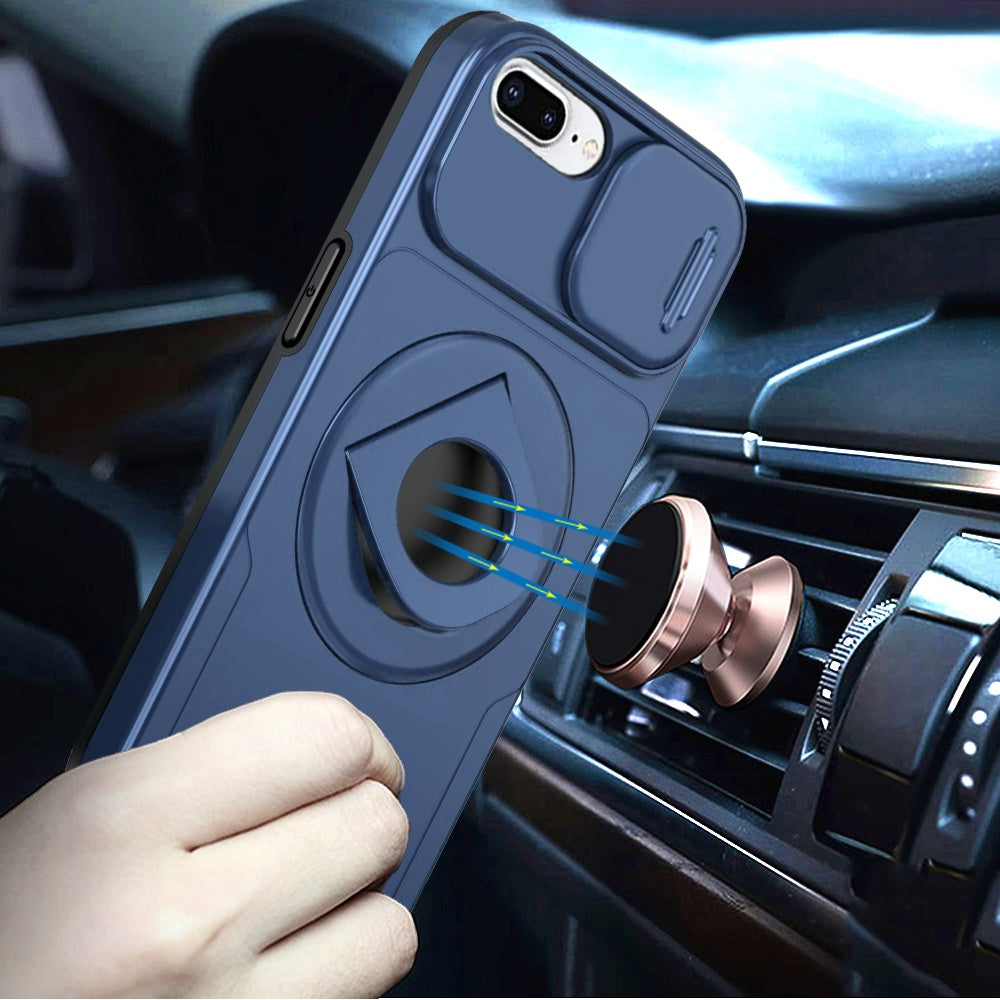For Apple iPhone 8 Plus /7 Plus Full Coverage with Camera Window, Magnetic Circle, Rotatable Ring Stand, MagSafe Compatible, Shockproof Hybrid Protectiv Case Cover