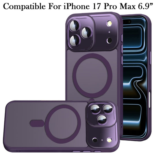 Phone Case for Apple iPhone 17 Pro Max (6.9") Shockproof Magnetic Hybrid Metal Frame Tempered Camera Glass Lens Protector Military Drop Protection Armor Cover Purple