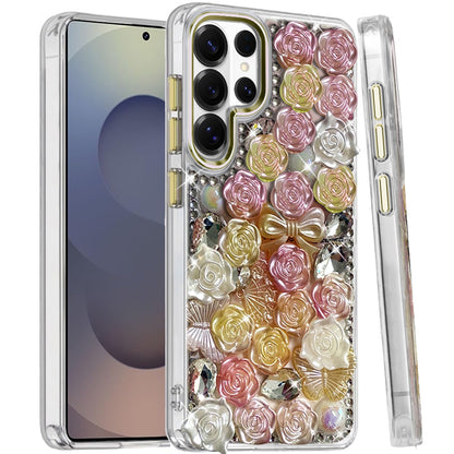 For Samsung Galaxy S25 Ultra Muti-Color Floral Fashion Bling Crystal 3D Full Diamonds Stones Sparkle Rhinestone Glitter Hybrid Case Cover
