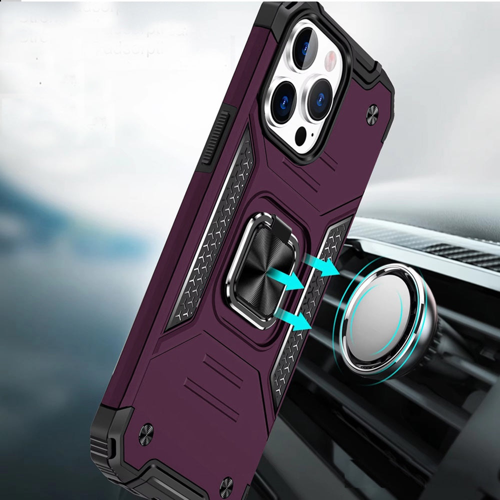 Phone Case for Apple iPhone 13 Pro Max Magnetic Car Mount Hybrid Ring Stand Shockproof Rugged Grip Armor Heavy Duty Protective TPU Durable Cover Purple