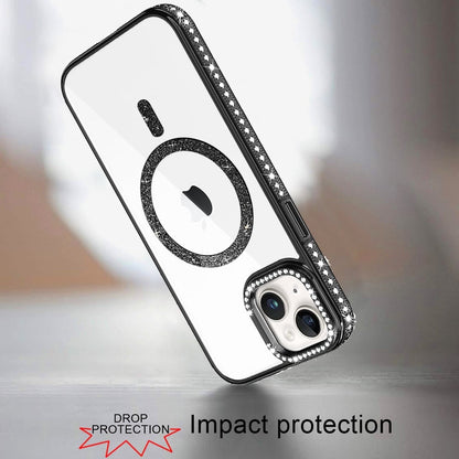 Phone Case for Apple iPhone 15 Luxury Diamond Bling Edged Magnetic Glitter Shockproof Hybrid with Camera Kickstand Durable Grip Cover