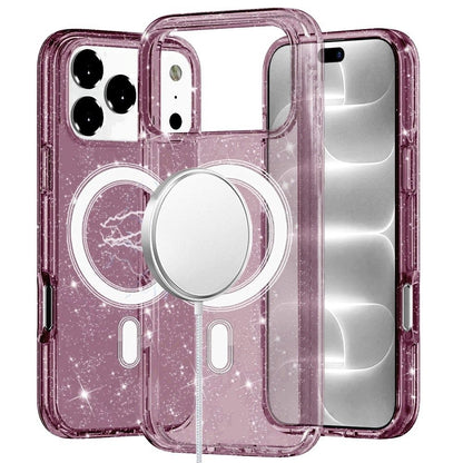 Phone Case for Apple iPhone 18 Pro/ 17 Pro Glitter Magnetic Transparent Shockproof Hybrid TPU Thick 3mm Grip Durable Camera Protection Anti-Slip Cover Purple
