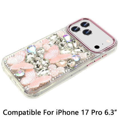Phone Case for Apple iPhone 17 Pro Luxury 3D Floral Butterfly Bling Rhinestone Glitter Shockproof Stylish Protective Hybrid Designer Metallic Cover