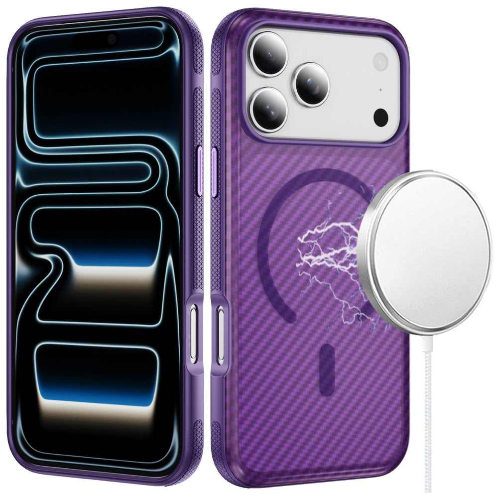 For Apple iPhone 17 Pro (6.3") Thick Carbon Design Magnetic Hybrid Drop Protection with Metallic Buttons & MagSafe Compatible Case Cover