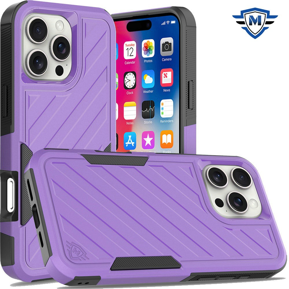 For Apple iPhone 16 Pro Max (6.9") Premium Design Hybrid lined Shockproof Rugged Textured 2in1 Hard PC & Silicone TPU Non Slip Tough Case Cover