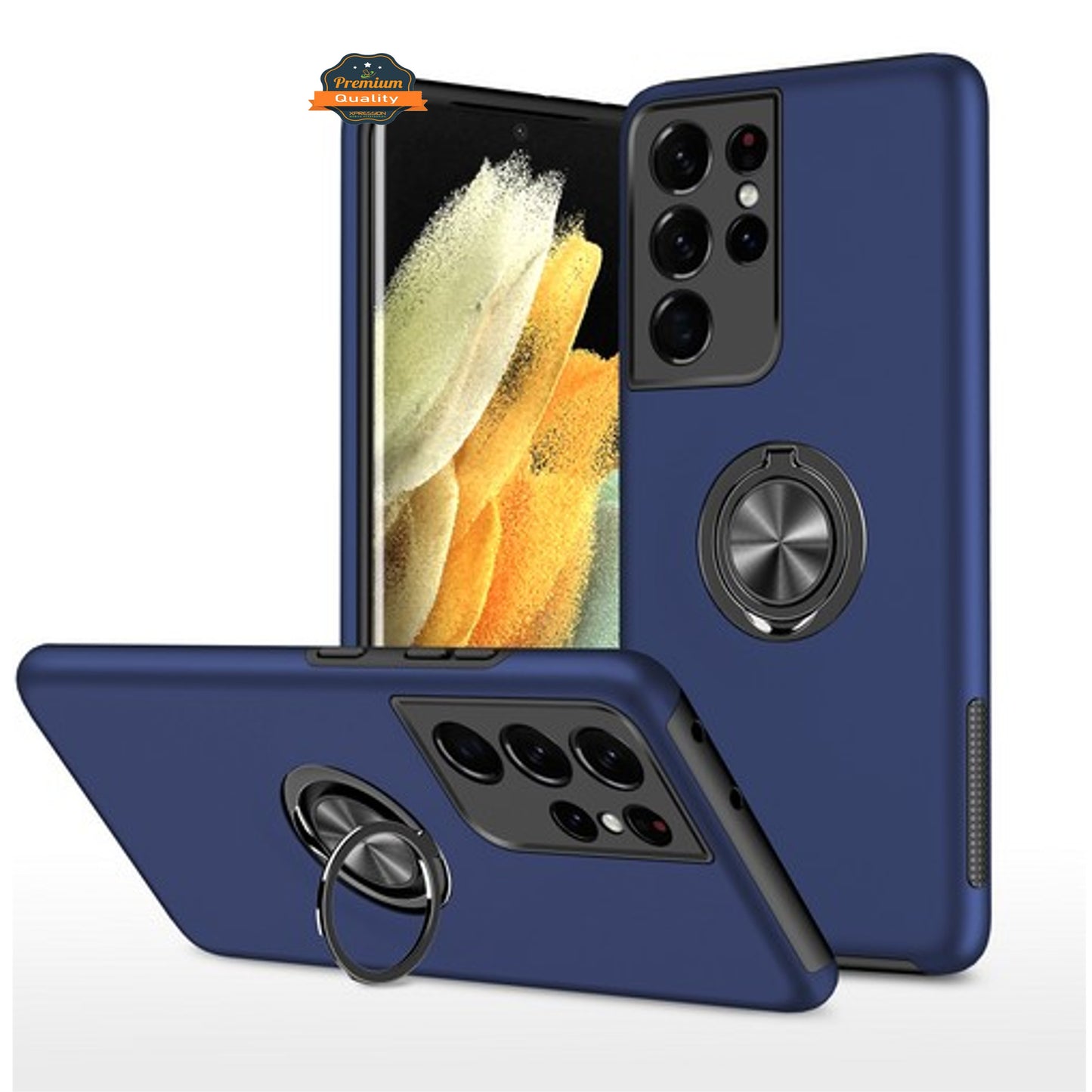 For Samsung Galaxy S25 Ultra Military Grade Hybrid Case with Flat Metal Ring 360° Rotation Kickstand, Slim Fit Back Hard PC Case Cover