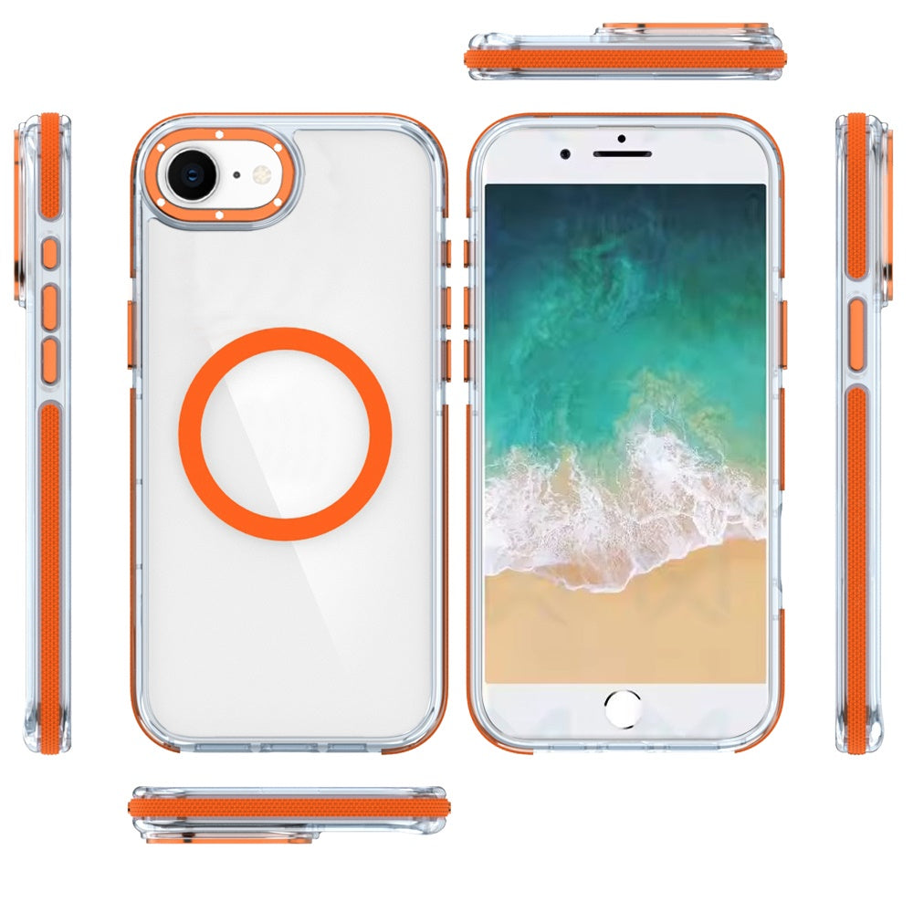 For Apple iPhone 16e Transparent Back with Colorful Frame, Strong Magnetic Circle, MagSafe Compatible, Slim Shockproof Protection Case Cover