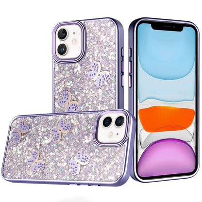 Phone Case for Apple iPhone 11 Cute Butterfly Diamond Glitter Metallic Hybrid Shockproof Shimmer Grip Stylish Protective Luxury Designer Cover Dark Purple