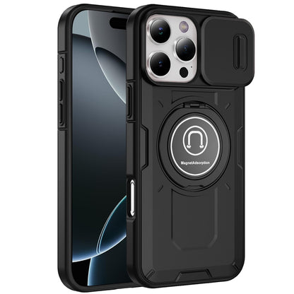 For Apple iPhone 11 Pro Max Build in Invisible Magnetic Ring Stand with Slide Camera Protector, fit Magnetic Car Mount [Compatible with MagSafe] Case Cover Black