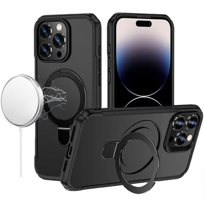 Phone Case for Apple iPhone 14 Pro Max Magnetic Ring Stand Matte Finish Shockproof Grip Slim Armor Heavy Duty TPU Protective Hybrid Cover Black