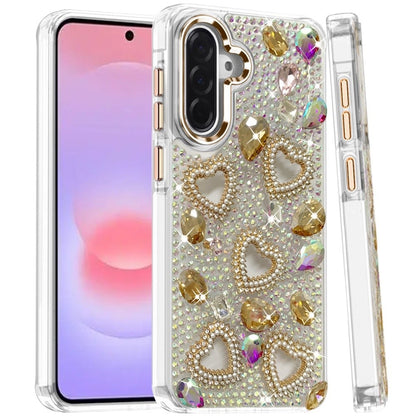Phone Case for Samsung Galaxy A37 Luxury Crystal Heart Rhinestone Diamond Bling Shockproof Hybrid Glitter Protective Stylish Durable Grip Cover