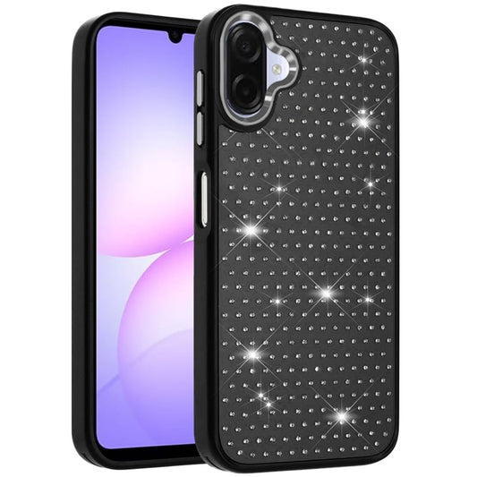 Phone Case Cover for Samsung Galaxy A07 4G Bling Diamond Metallic, Full Sparkle Chrome Edged Hybrid Protective Shockproof Cover Black