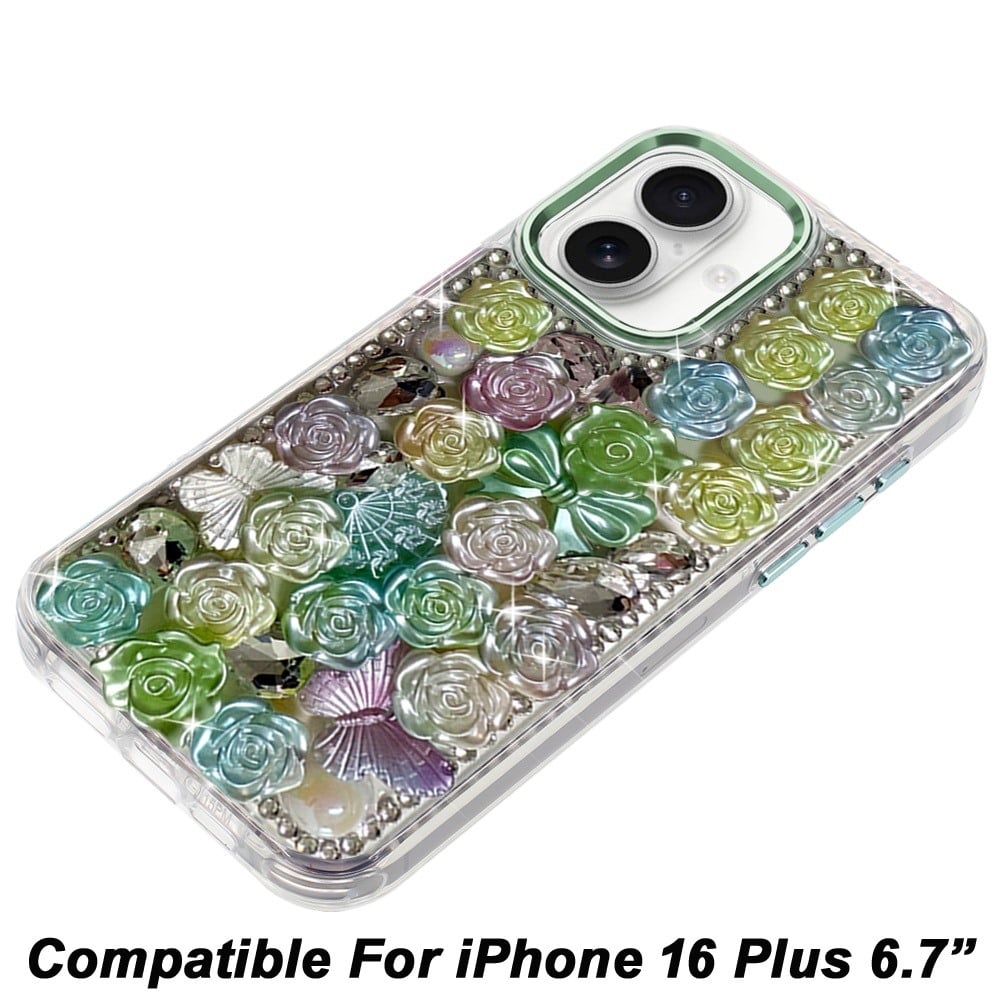 Phone Case for Apple iPhone 16 Plus 3D Flower Bling Rhinestone Glitter Cute Stylish Shockproof Protective Decorative Luxury Grip Stones Ornaments Cover