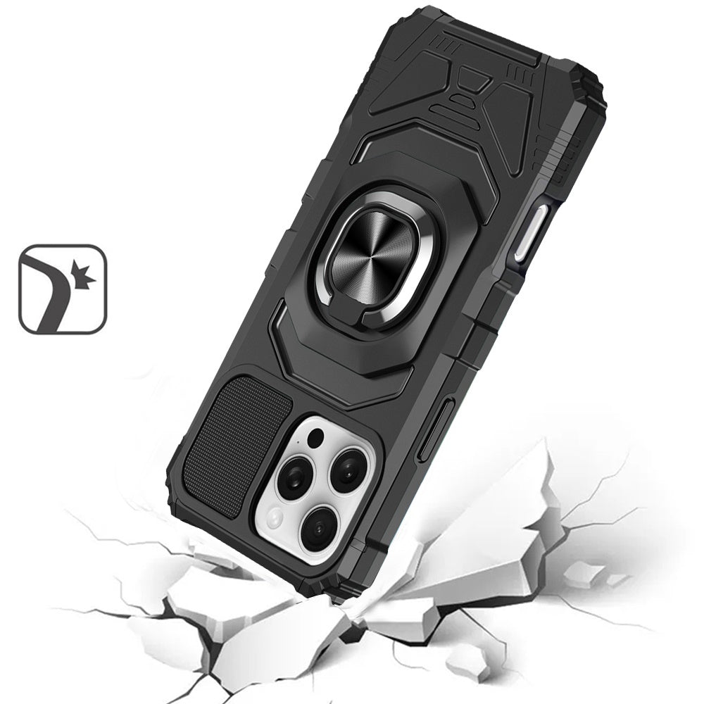 For Apple iPhone 16 Pro (6.3") Hybrid Dual Layer with Rotate Magnetic Ring Stand Holder Kickstand, Rugged Shockproof Case Cover