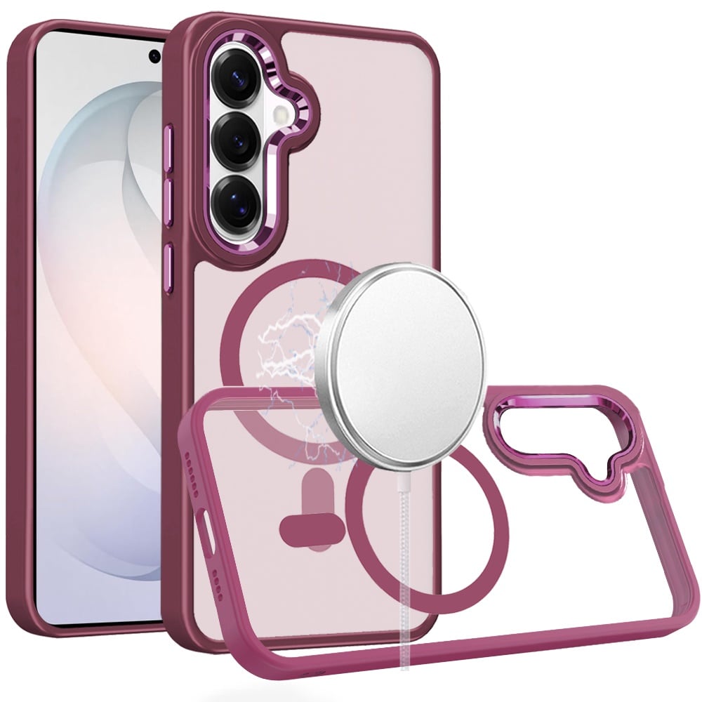 Phone Case for Samsung Galaxy S26 FE /Fan Edition Clear Acrylic Magnetic Circle Shockproof Hybrid Metal Button TPU Drop Protection Rugged Slim Durable Armor Cover