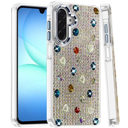 Phone Case for Galaxy A17 5G Chrome Fashion Hybrid Bling Diamond Heart Rhinestone Decorative Stones Sparkling Embellished Design Cover