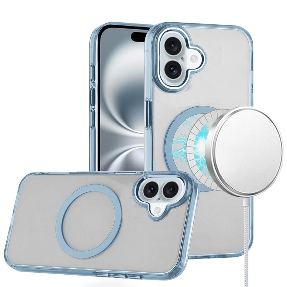 Phone Case for Apple iPhone 16 Magnetic Clear Acrylic Metal Button Camera Guard Shockproof Transparent Slim Grip Premium Hybrid Cover