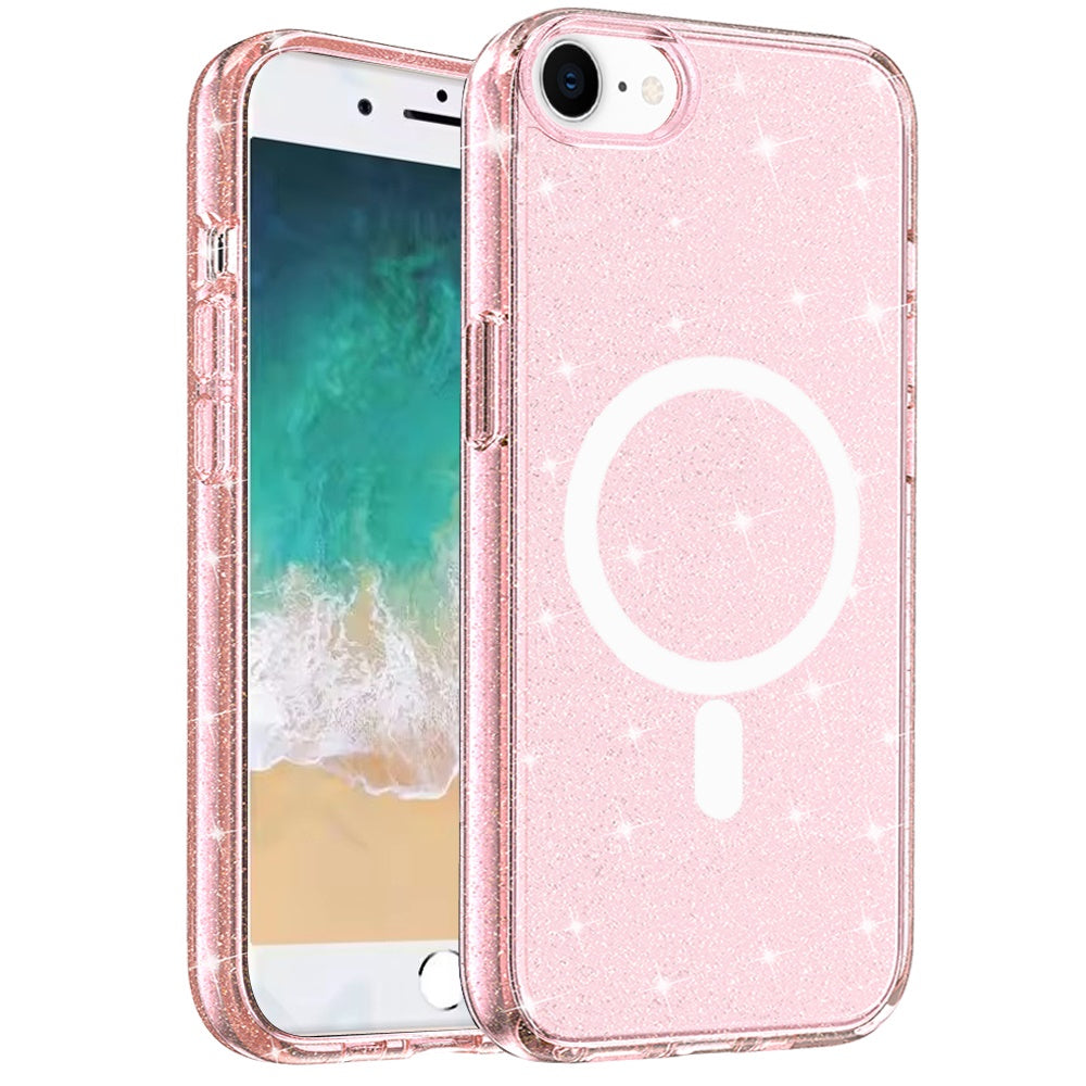 For Apple iPhone 17 Pro MagSafe Compatible Glitter Sparkle Bling Hybrid Case with Magnetic Circle, Slim TPU & Hard PC Frame Case Cover Pink
