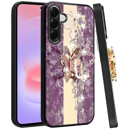 Phone Case for Samsung Galaxy A37 / A36 Diamond 3D Fashion Floral Glitter Engraved Luxury Bling Hybrid Shockproof Chrome Edge Protective Grip Cover Purple