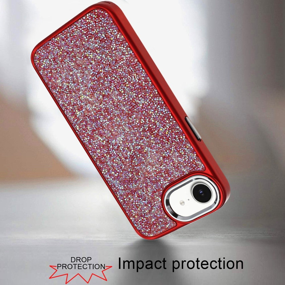 For Apple iPhone 17E /16E Crystal Sparkle Diamond Glass Full Mini Glitter Bling Frame TPU Hybrid Protective Case Cover